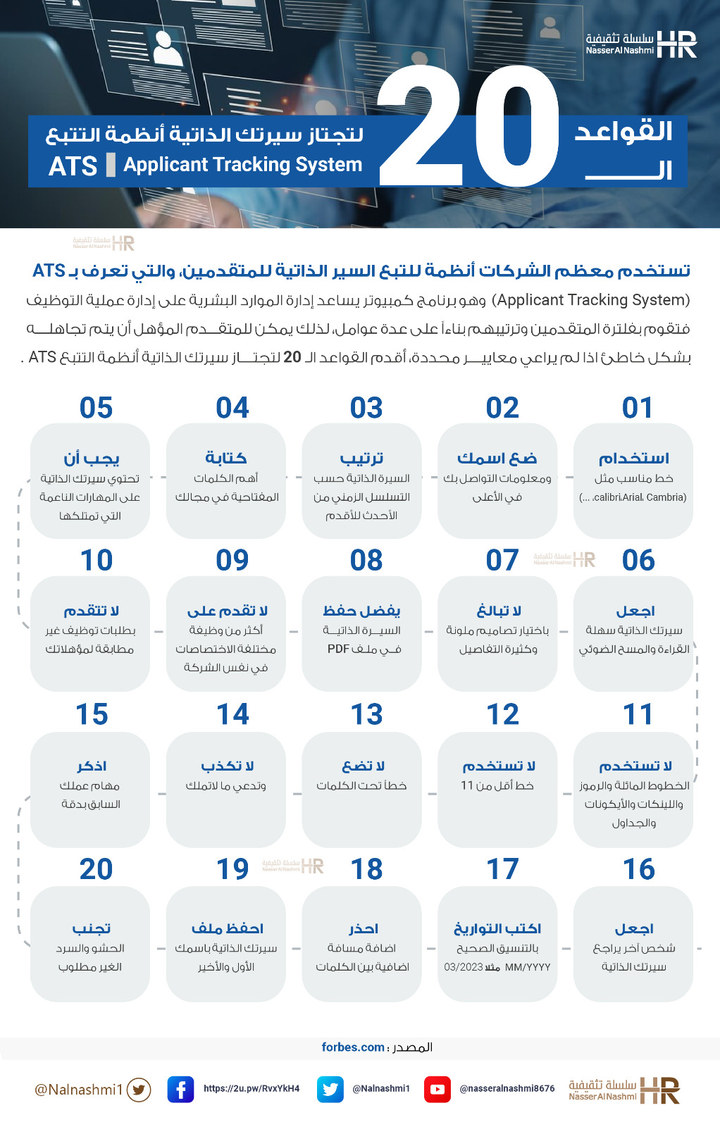 انفوجرافيك عن القواعد ال20 لتجتاز سيرتك الذاتية